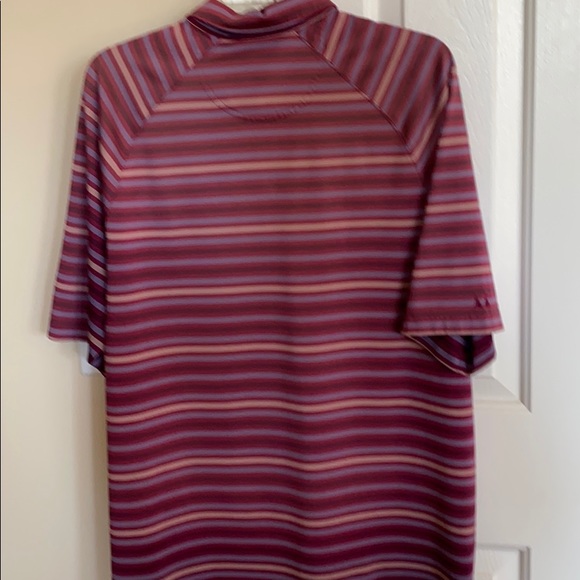 STRIPED GOLF SHIRT 3-BUTTON FRONT DK RED SZ L - Picture 5 of 5